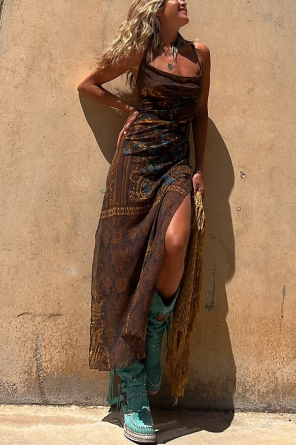 Deslumbra | Vestido de malla con tirantes elásticos, estampado y sin mangas