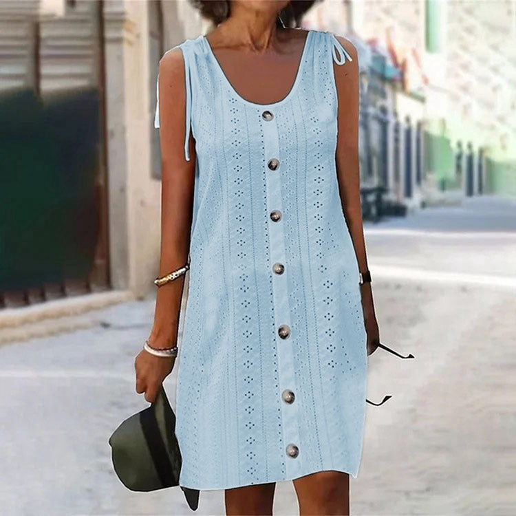 Out-Shine | Solid Color U-Collar Dress Casual Chic