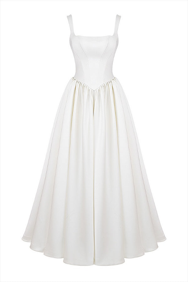 Deslumbra | Vestidos largos de color liso con corsé y tirantes - Blanco 