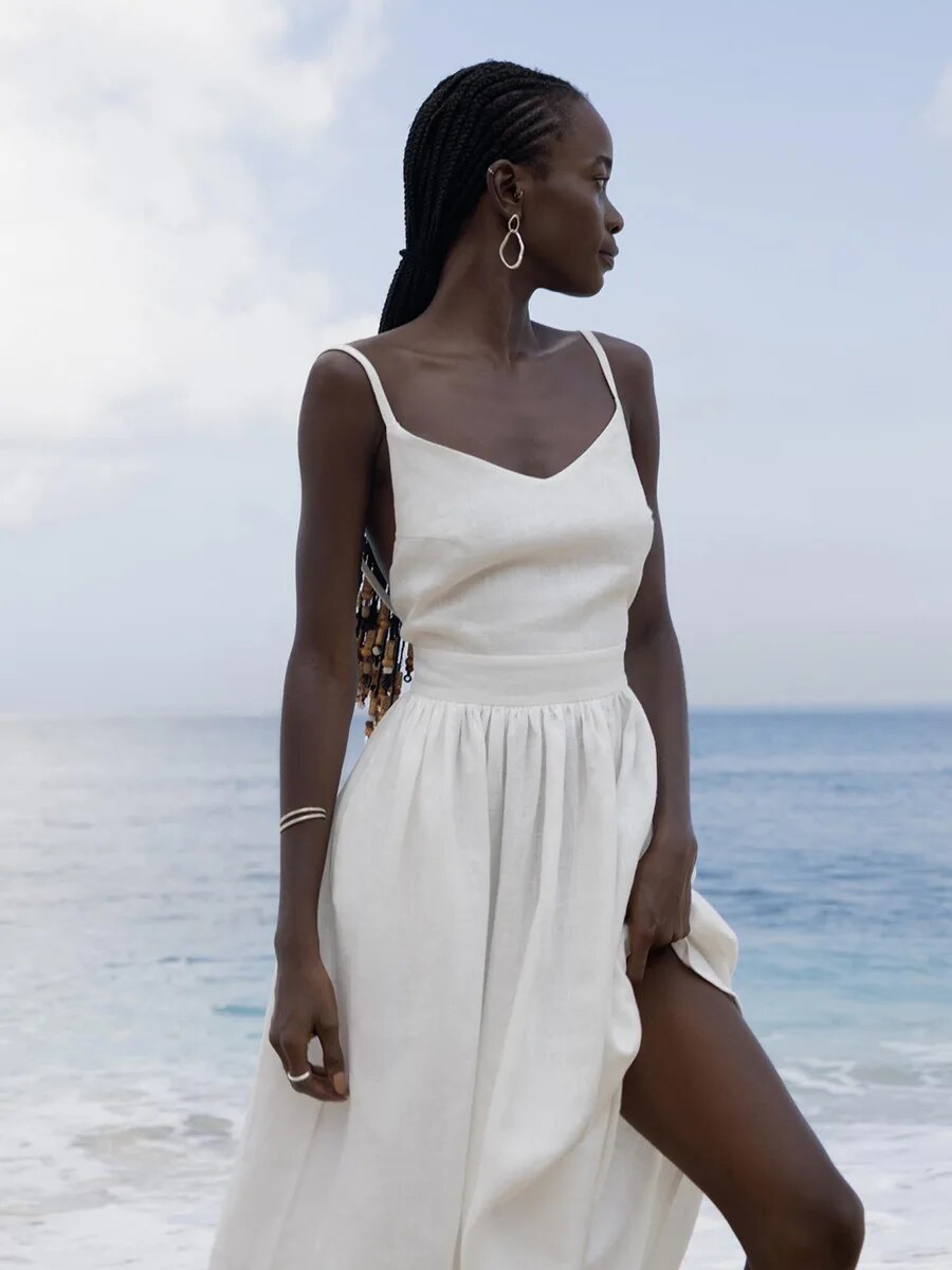 Out-Shine | Women's Linen Maxi Dress Backless