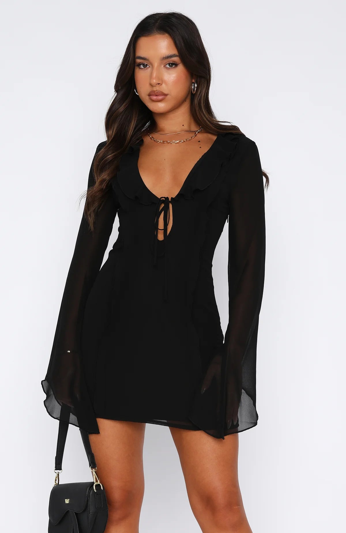 Out-Shine | Elegant Ruffled Long - Sleeved Mini Dress For Women