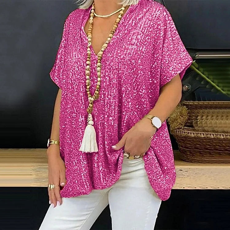 Out-Shine | Sequin V-Neck Blouse For Women