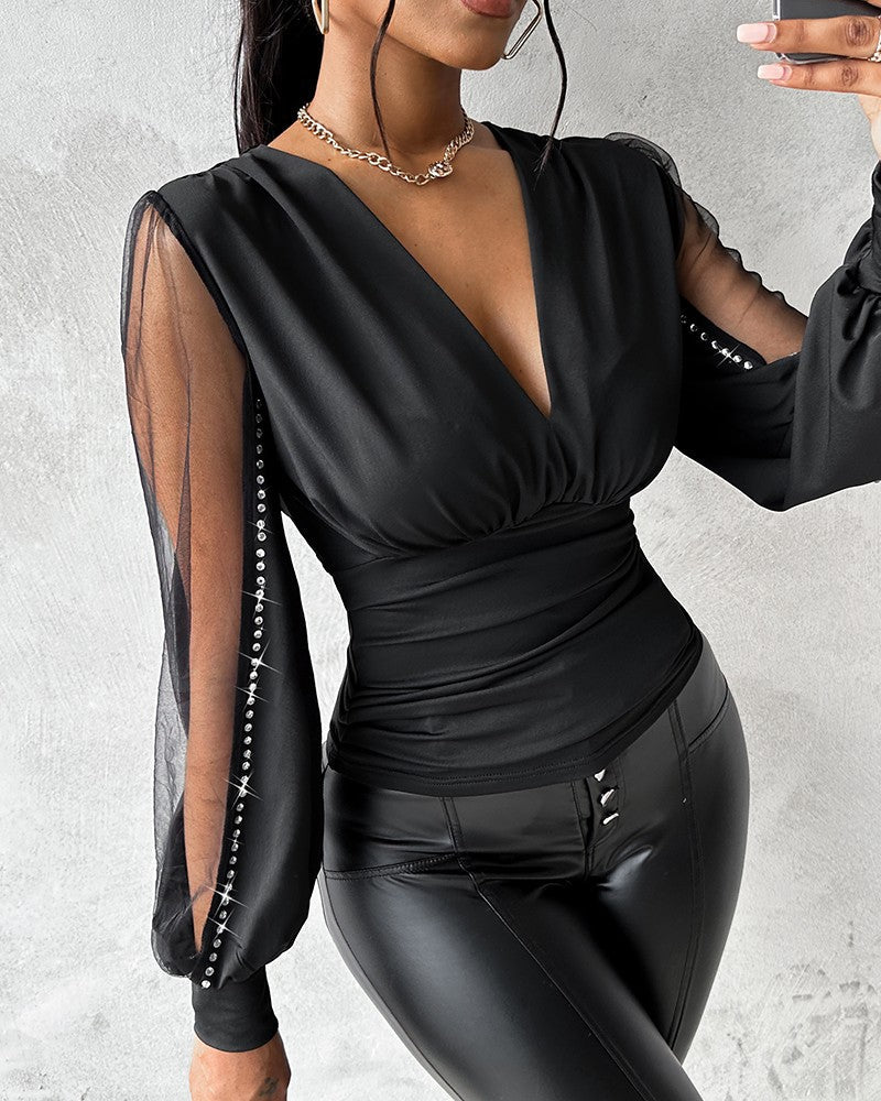 Out-Shine | Plunge Lantern Sleeve Ruched Top