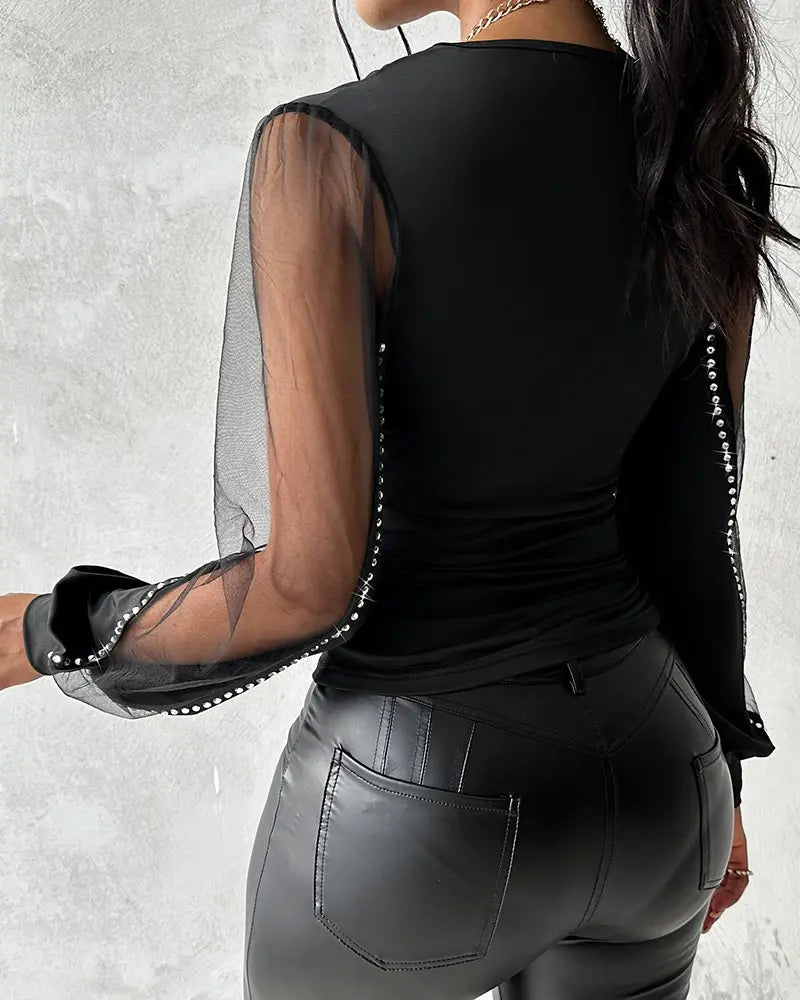 Out-Shine | Plunge Lantern Sleeve Ruched Top