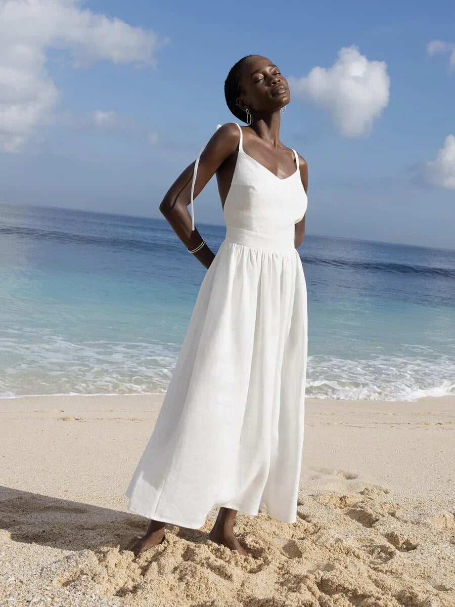 Out-Shine | Women's Linen Maxi Dress Backless