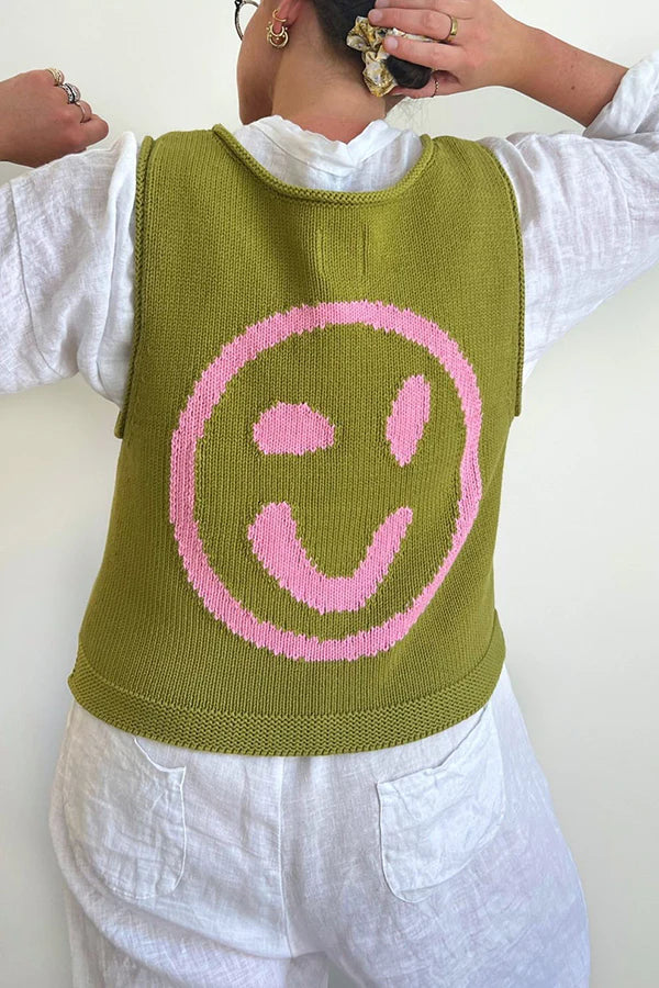 Brilla con luz propia | Camiseta sin mangas holgada y versátil con estampado único de carita feliz 