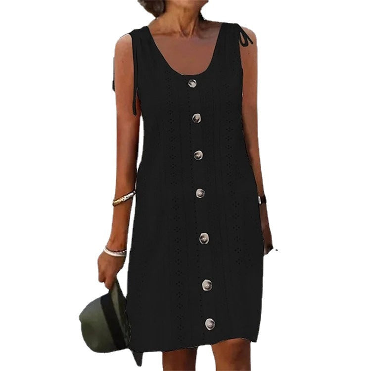 Out-Shine | Solid Color U-Collar Dress Casual Chic