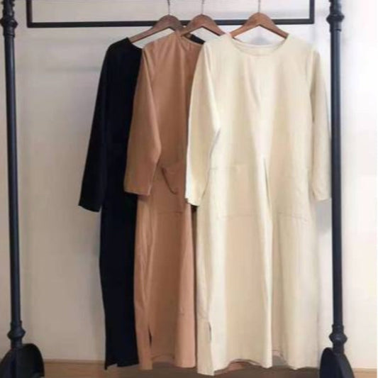 Deslumbra | Vestido largo holgado de estilo coreano en algodón y lino para mujer