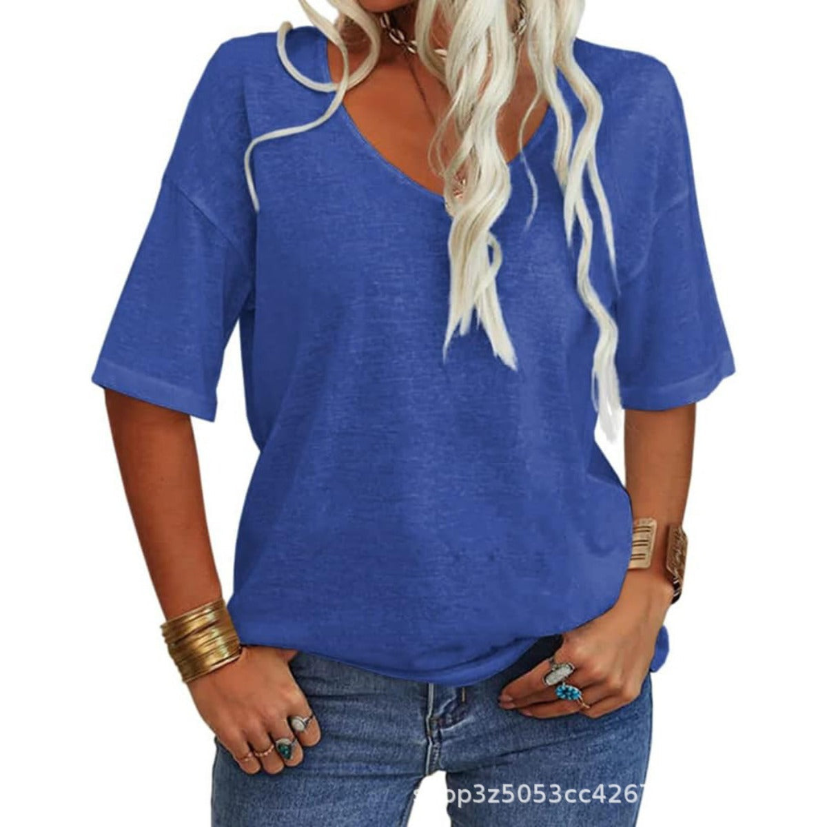 Out-Shine | Loose Shirt With V-Neck And Half Sleeves