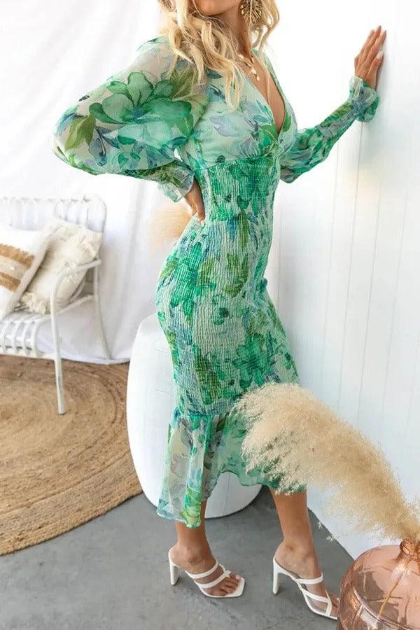 Out-Shine | Floral Ruffle Shirt Midi Dress