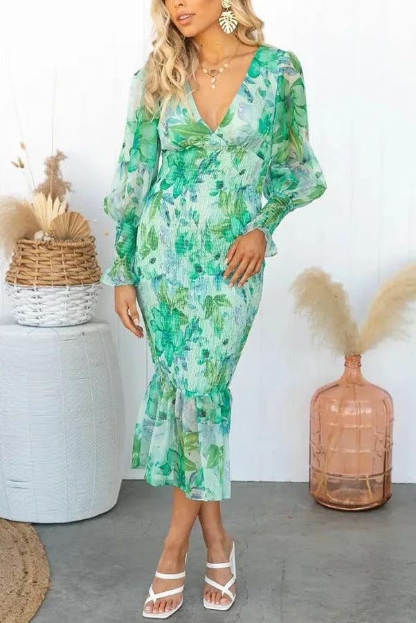 Out-Shine | Floral Ruffle Shirt Midi Dress