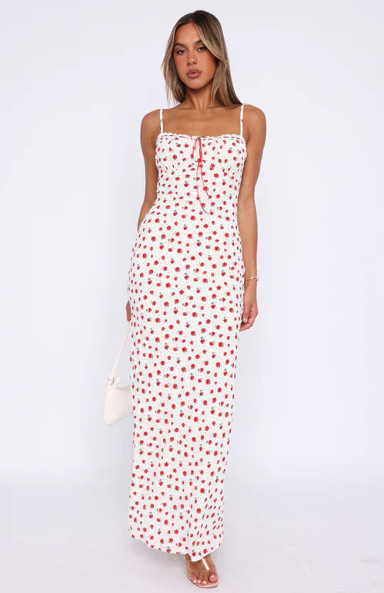 Out-Shine | White Maxi Dress With Straps And Floral Print