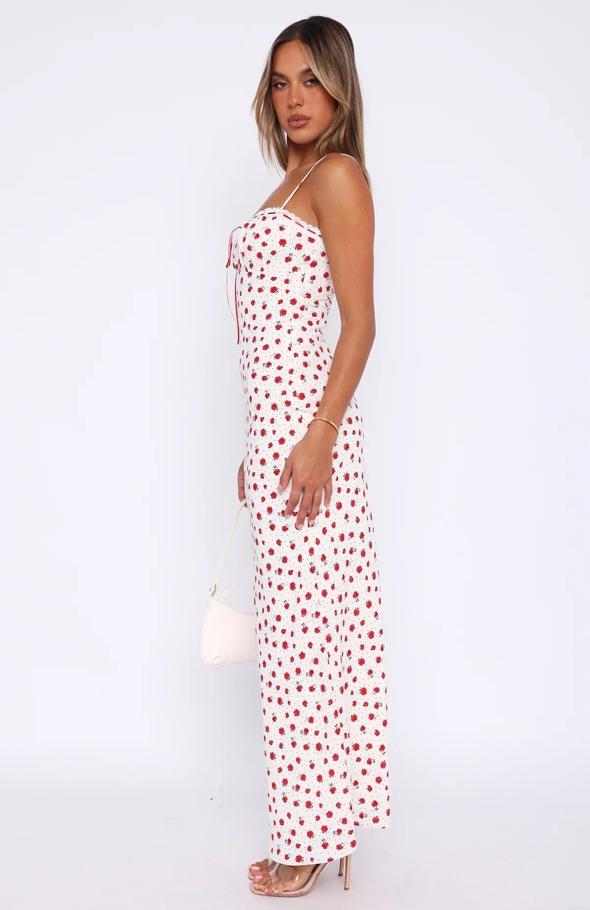 Out-Shine | White Maxi Dress With Straps And Floral Print