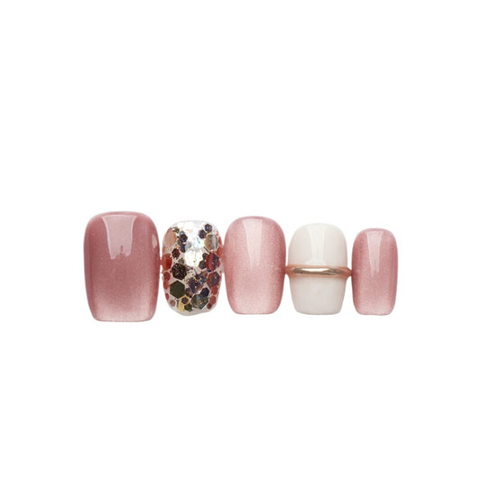 Out-Shine | Raspberry, High-end French Sweet, Thin and Bright Cat's Eye Press-on Nails