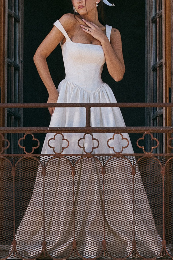 Deslumbra | Vestidos largos de color liso con corsé y tirantes - Blanco 