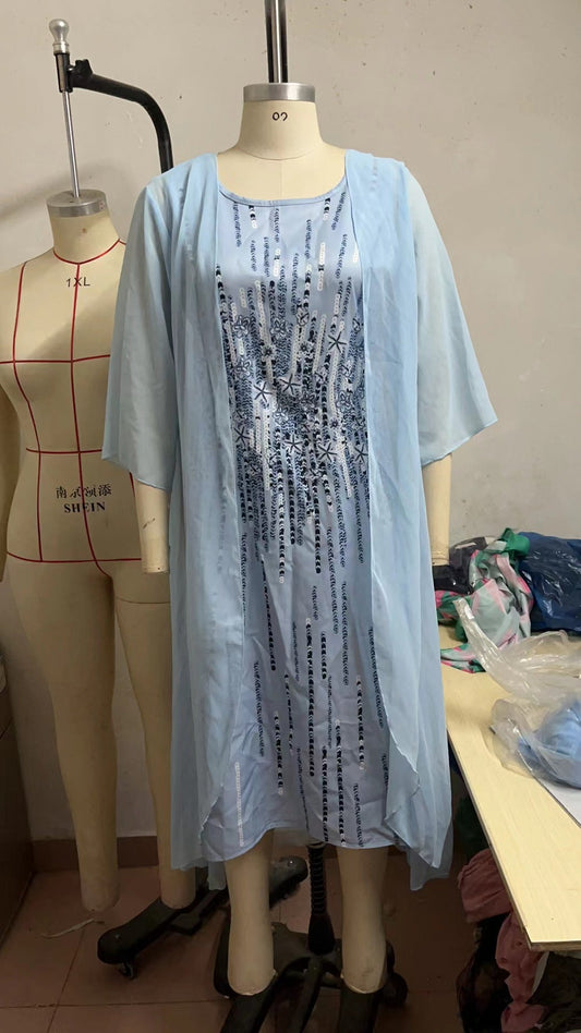 Out-Shine | Casual Printing Chiffon Dress Two-Piece Set