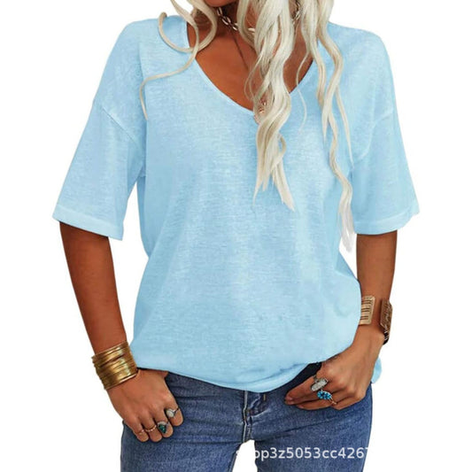 Out-Shine | Loose Shirt With V-Neck And Half Sleeves