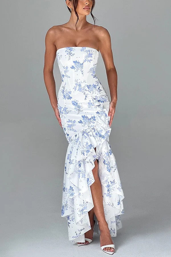 Out-Shine | Off-Shoulder Slim Fit Irregular Hem Maxi Dress