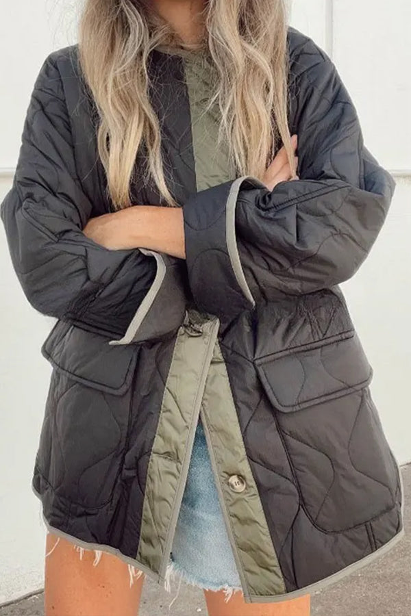 Out-Shine | Loose Cotton Jacket Color Block Pocket Casual Jacket