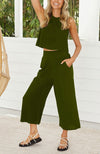 Out-Shine | Sleeveless Buckle Vest With Double Pocket Wide Leg Pants Suit