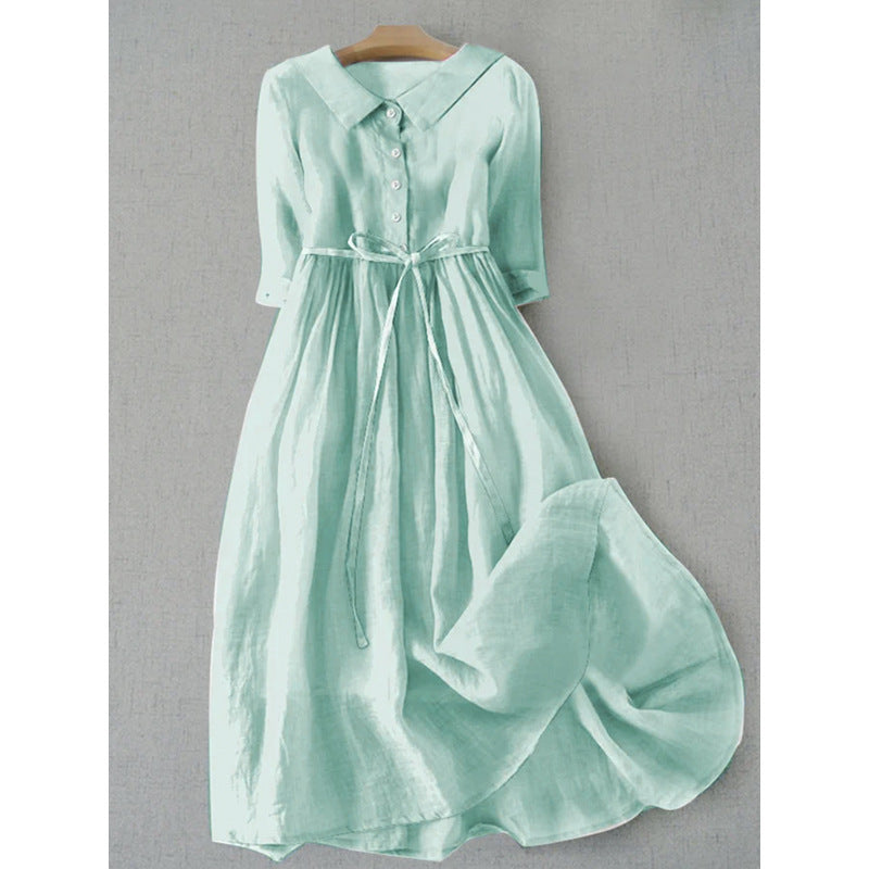 Deslumbra | Vestido falda patchwork de algodón y cuero estilo retro francés para mujer 