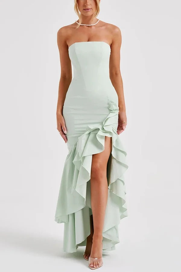 Out-Shine | Off-Shoulder Slim Fit Irregular Hem Maxi Dress