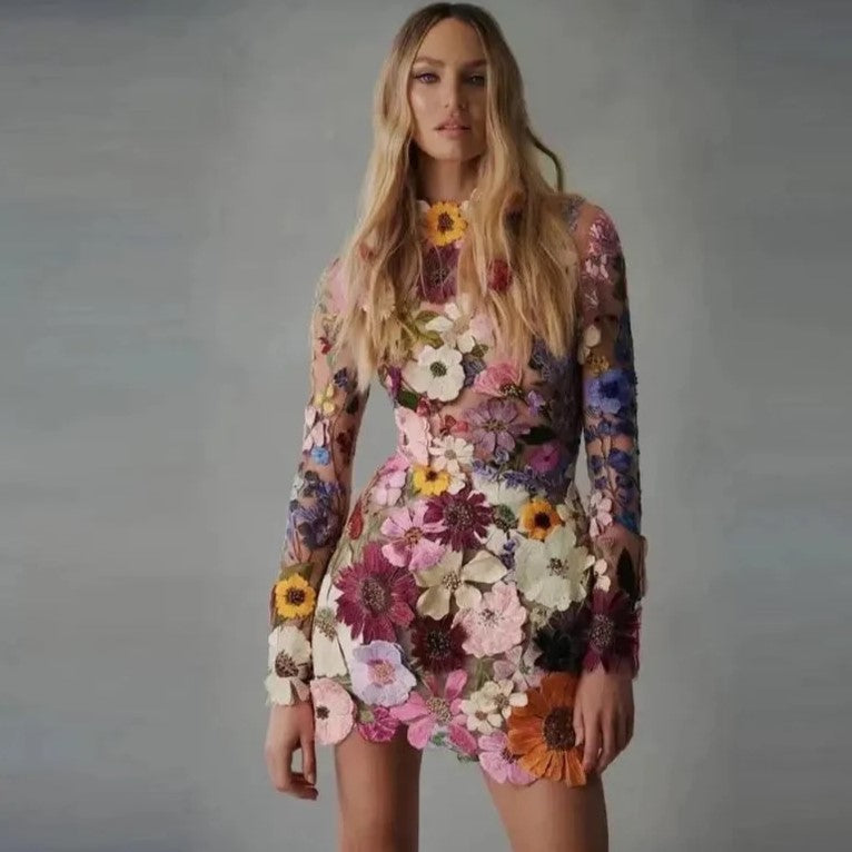 Out-Shine | Mini Dress With Floral Applications And Translucent Look