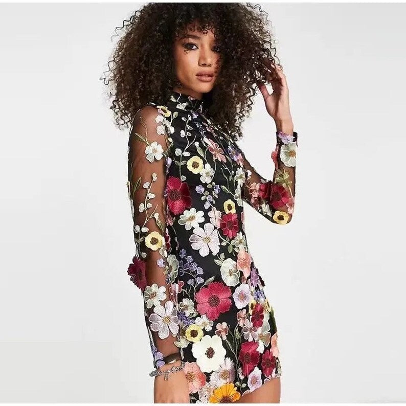 Out-Shine | Mini Dress With Floral Applications And Translucent Look