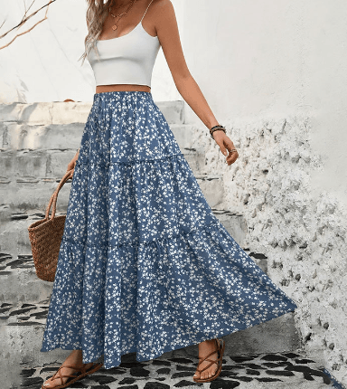 Out-Shine | Floral, Tiered Maxi Skirt for Women