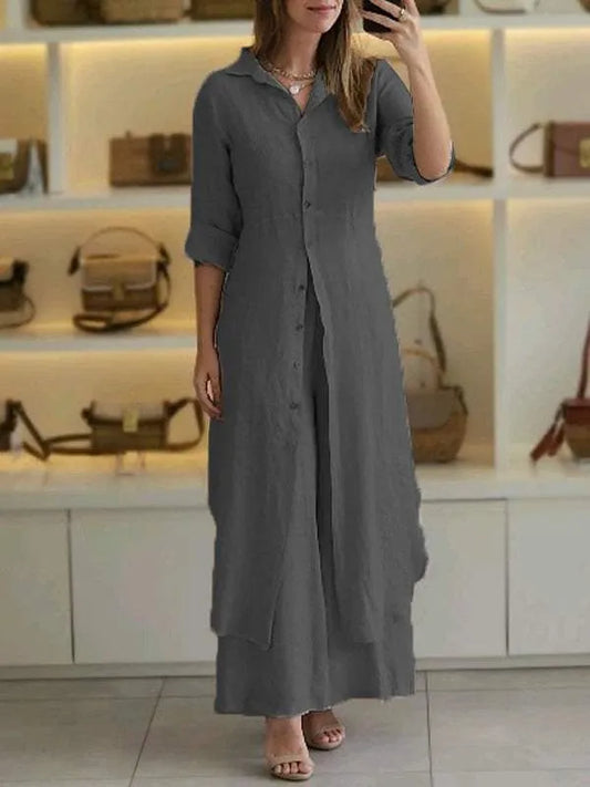 Out-Shine | Women's Stylish Long Top And Pants Set Linen