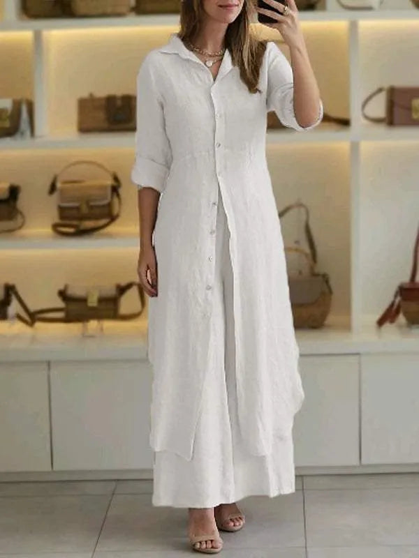 Out-Shine | Women's Stylish Long Top And Pants Set Linen