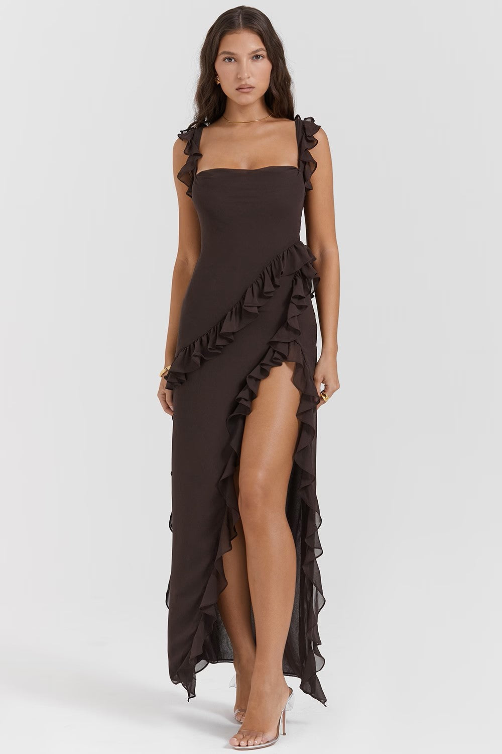 Out-Shine | Women's Stylish High Slit Dress Ruffle