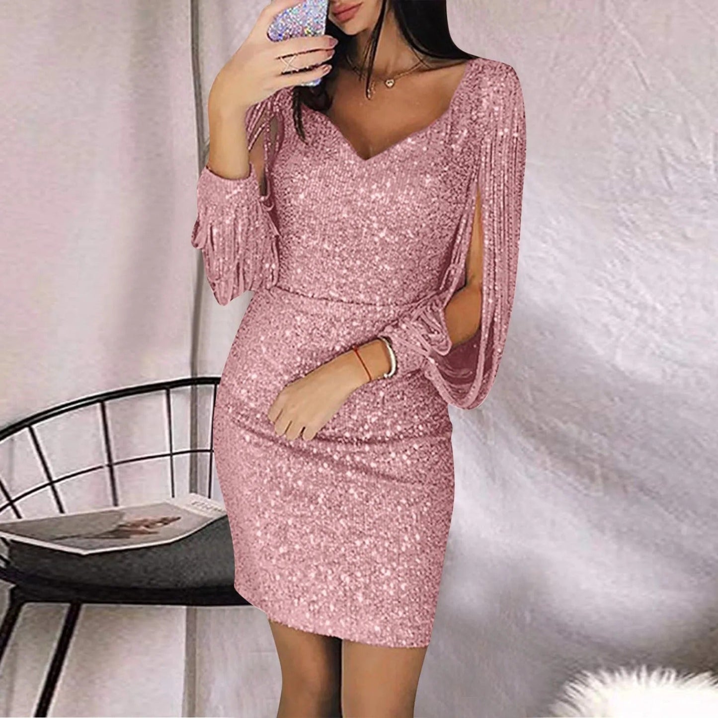 Out-Shine | Stylish Tassel Sequin Glitter Dress For Women