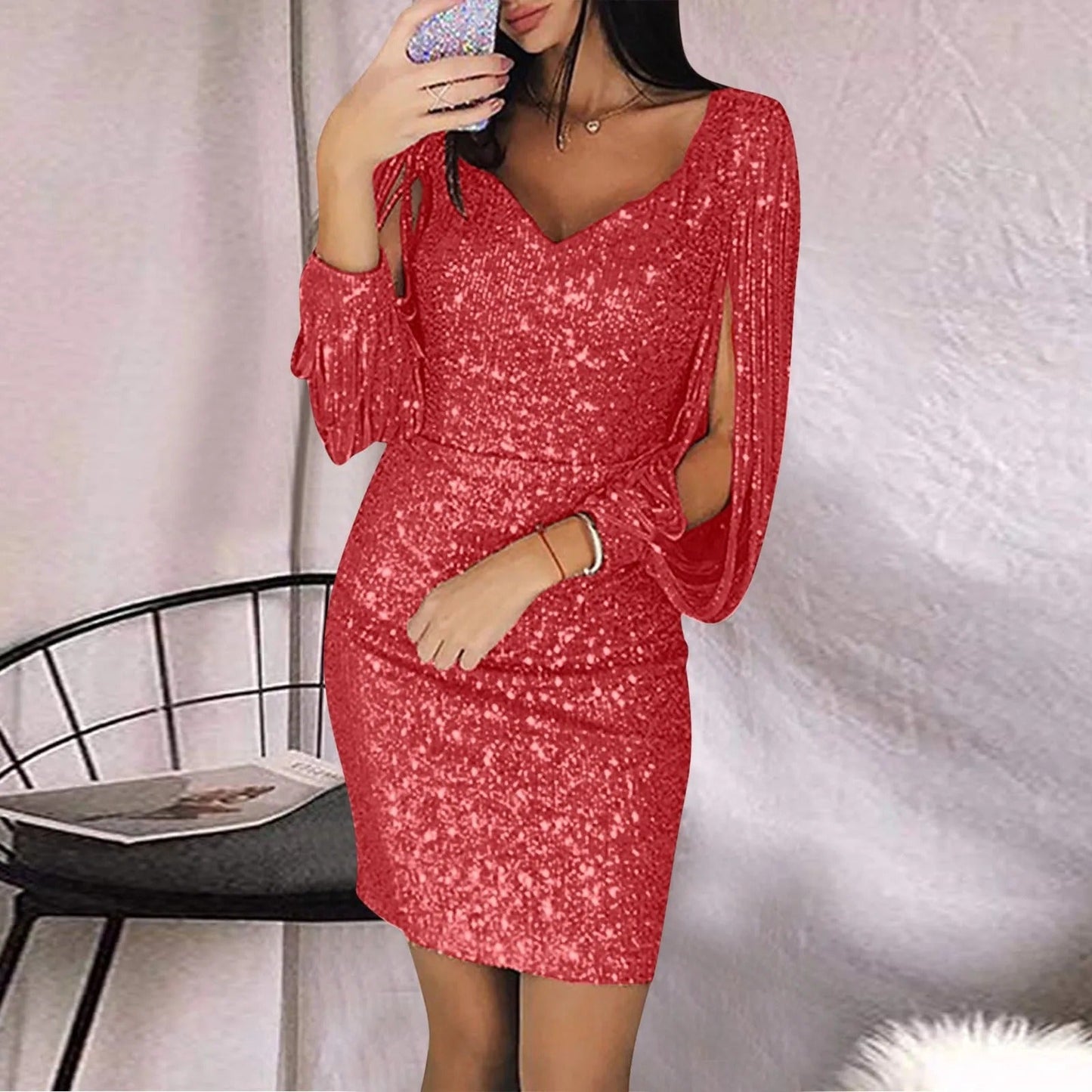 Out-Shine | Stylish Tassel Sequin Glitter Dress For Women