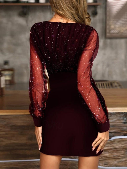 Out-Shine | Elegant Cocktail Dress With Long Mesh Sleeves