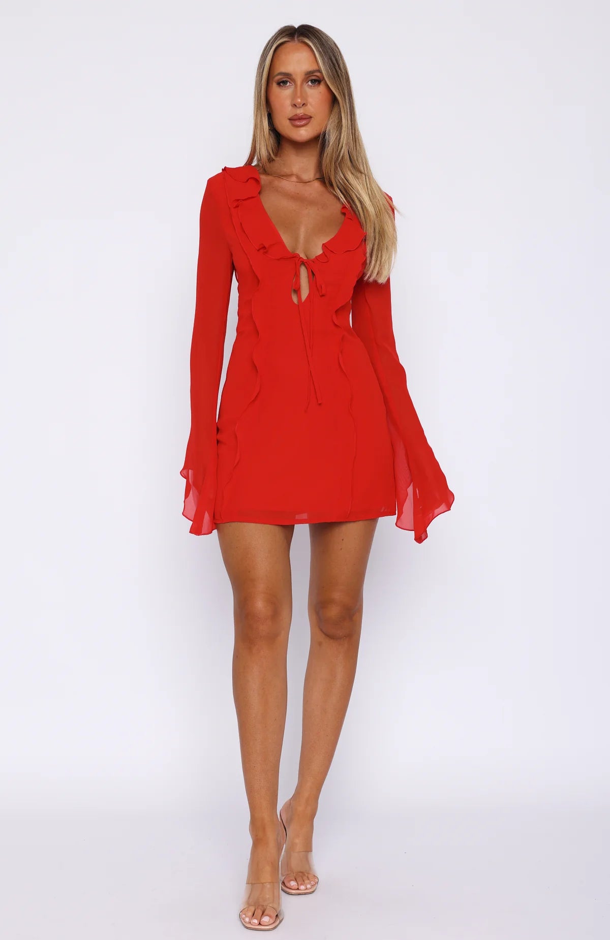 Out-Shine | Elegant Ruffled Long - Sleeved Mini Dress For Women