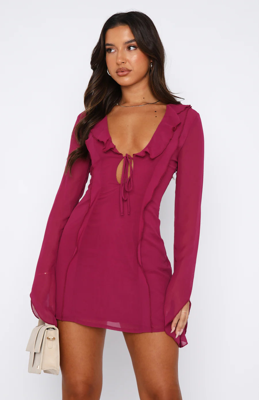 Out-Shine | Elegant Ruffled Long - Sleeved Mini Dress For Women