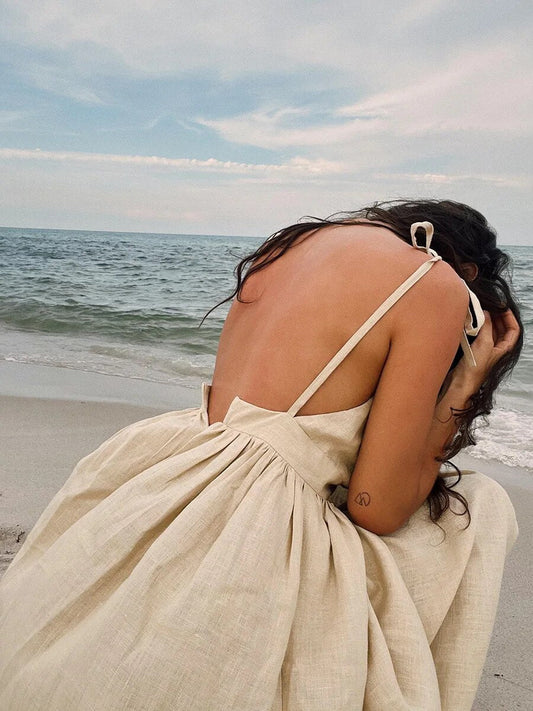 Out-Shine | Women's Linen Maxi Dress Backless